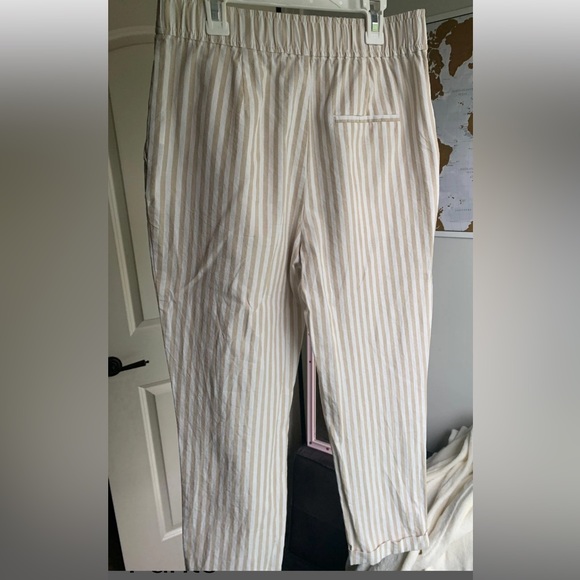 ZARA High Waisted, Tie Sash, Crop Striped Pants | Color: Tan / White | Size: S - Picture 5 of 10